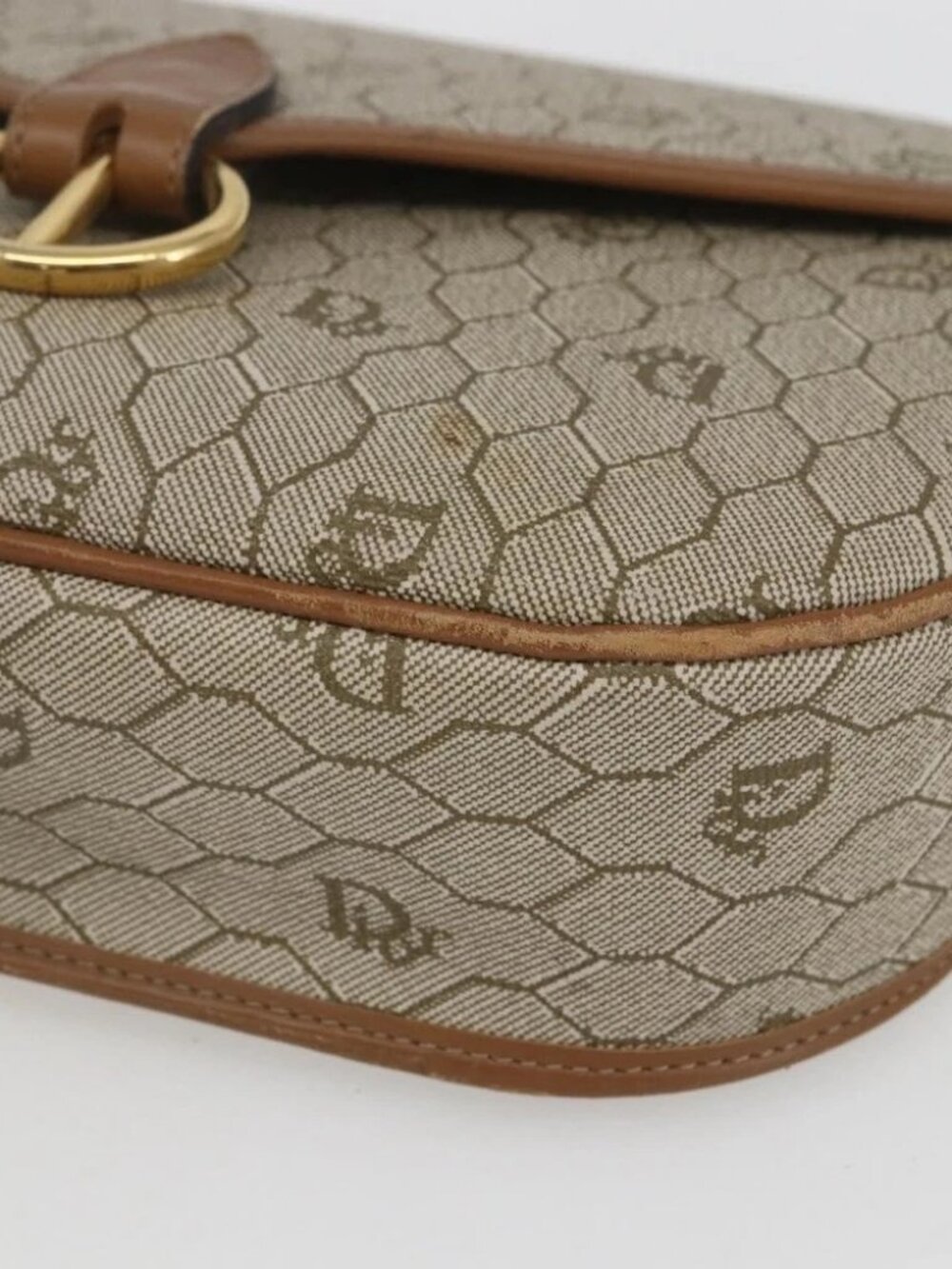Christian Dior Honeycomb Canvas Shoulder Bag Beige Gold - Picture 12 of 14